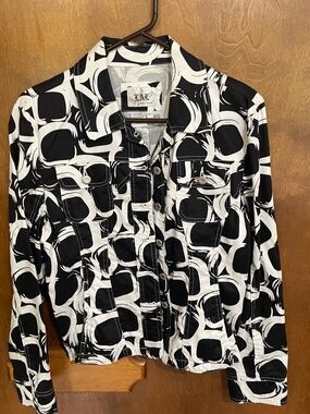 LAL Live a Little Black & White Geometric Button-Up Jacket
